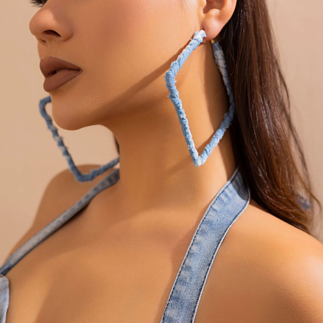 Large Square Denim Earrings