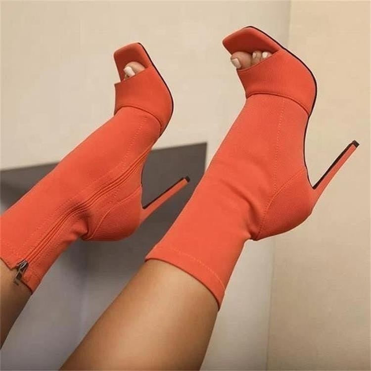 Orange Zipper Peep Toe Heels